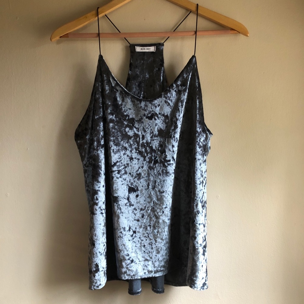 MOD REF Crushed Velvet Tank Top- Blue Size Medium